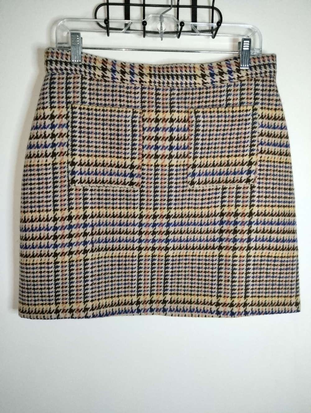 ModCloth (Size L) Multicolored Houndstooth Wool Blend Slip Pockets Mini Skirt